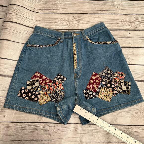 Vintage Kikomo Jean Shorts Size 9/10 Retro Patchwork High Waisted Denim - Picture 5 of 9